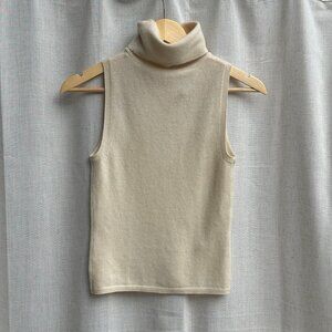 Barneys New York 100% Cashmere Sleeveless Turtleneck Sweater Size S Cream